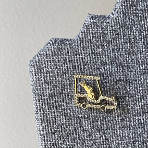 Vintage | Golf Cart with Clear Rhinestones Small Gold Tone Brooch Pin - Picture 14 of 14